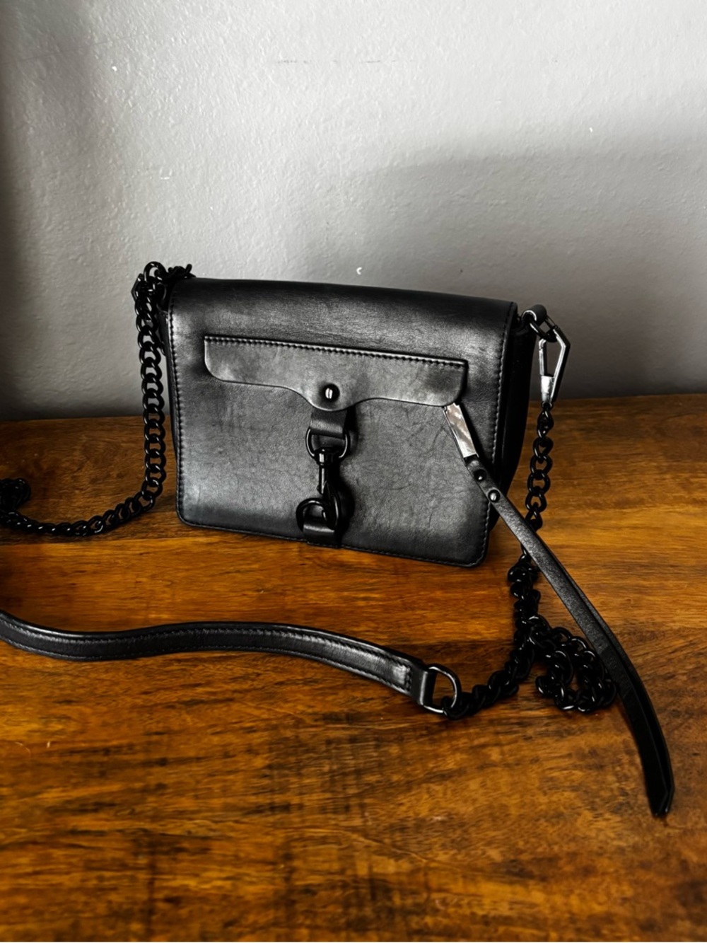 Rebecca Minkoff Black Leather Chain Strap Crossbody Bag